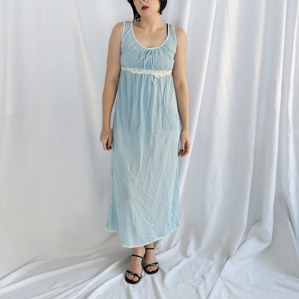 70s Blue Sleeveless Nylon Nightgown